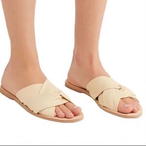 Free People Womens Rio Vista Cream Leather Slides Open Toe